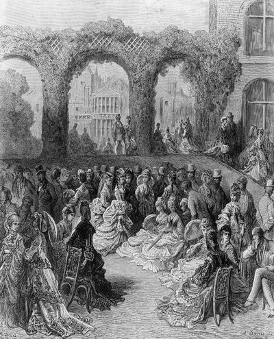 Holland House - A Garden Party, de &39;London, a peregrinação&39;, escrito por William Blanchard Jerrolds (1826-84), gravado por A. Doms, pub. 1872 de Gustave Dore