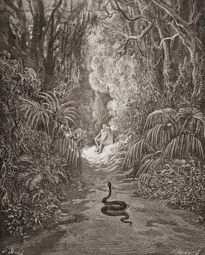 Ilustração de Gustave Dore 1832-1883 Artista francês e ilustrador do Paraíso Perdido de John Milton Livro IX linhas 434 e 435 de Gustave Dore