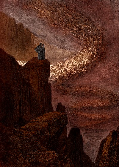 Virgílio (70-19 aC) e Dante, ilustração da Divina Comédia (Inferno) de  Dante Alighieri (1265-1321) Paris, publicada em 1885