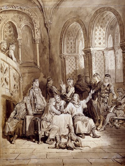 Ilustração para a série de poemas, Idylls of the King de Albert Tennyson (1809-1892), gravura de Gustave Dore