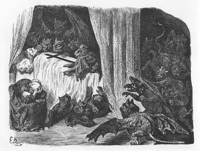 Ilustração de &39;O terceiro livro de faltas e ditames heróicos de Bon Pantagruel&39; de François Rabelais de Gustave Dore