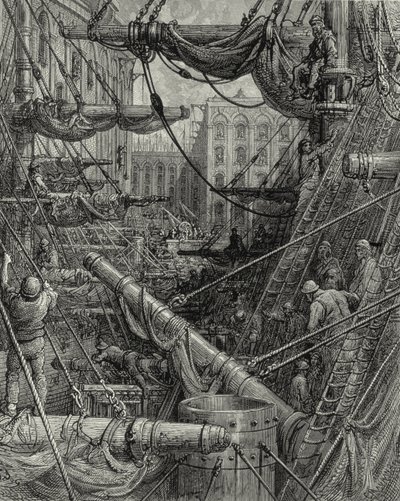 Nas docas de Londres. Gravura: Gustave Doré.  De: "London - A Pilgrimage", texto de W. B. Jerrold, gravura de C. Maurant, 1872. de Gustave Dore