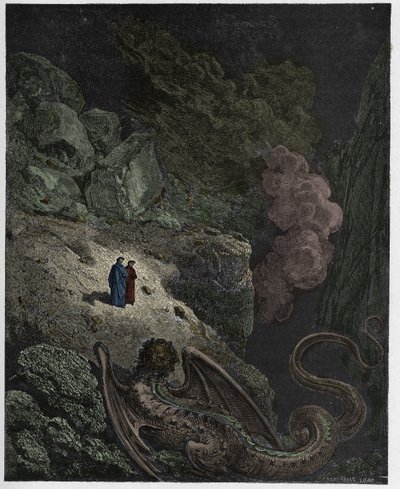 Inferno, Canto 17: Geryon, símbolo do engano, ilustração da "Divina Comédia" de Dante Alighieri, 1885 de Gustave Dore