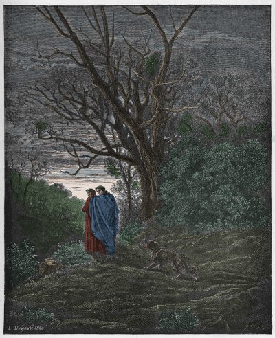 Inferno, Canto 1: A loba aparece, ilustração da "Divina Comédia" de Dante Alighieri, 1885 de Gustave Dore