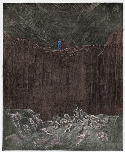 Inferno, Canto 29: Os falsificadores atormentados no vale, ilustração de "A Divina Comédia" de Dante Alighieri, 1885 de Gustave Dore