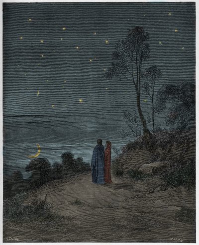 Inferno, Canto 2: O céu escuro da primeira noite, ilustração de "A Divina Comédia" de Dante Alighieri, 1885 de Gustave Dore