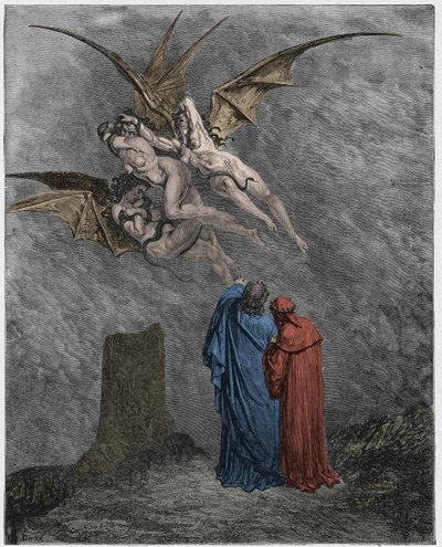 Inferno, Canto 9: As hediondas Erinyes: Megaera, Tisiphone, Alecto de Gustave Dore