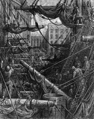 Dentro das docas por Gustave Doré de Gustave Dore