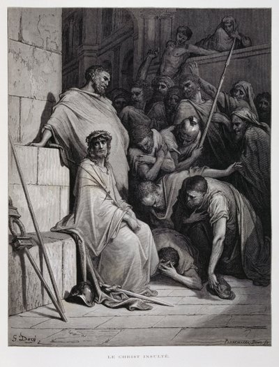 Insultos a Cristo durante o seu julgamento, Ilustração da Bíblia de Dore de Gustave Dore