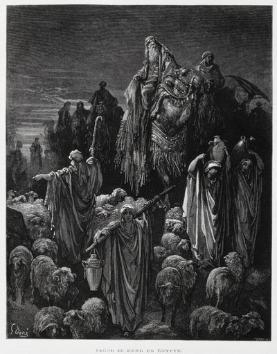 Jacob e os seus filhos chegam ao Egipto, Ilustração da Bíblia de Dore de Gustave Dore