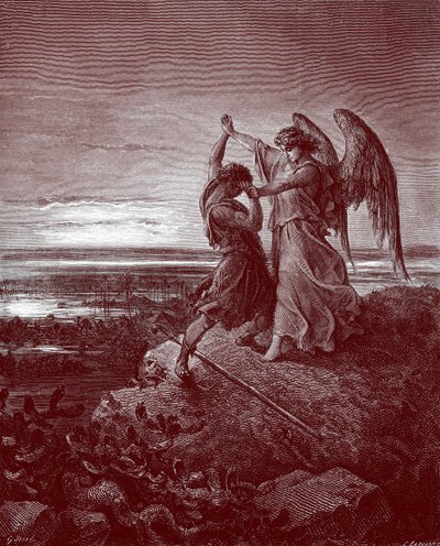 Jacob lutando com o anjo, de Doré. - bíblia de Gustave Dore