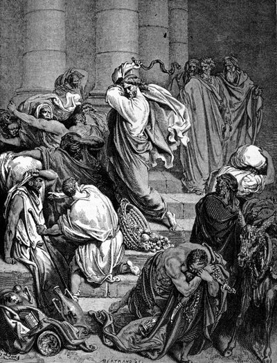 Jesus Cristo persegue os mercadores do Templo. Ilustração de Gustave Doré. de Gustave Dore