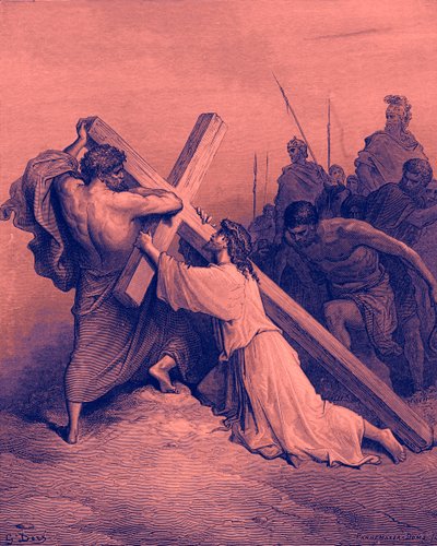 Jesus caindo embaixo da cruz - Bíblia de Gustave Dore