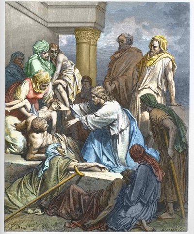 Jesus guerit les malades - Jesus curando os doentes - - gravura em "A ilustração bíblica" de Gustave Dore (1832-1883) - gravura de "A Bíblia Dore de Gustave Dore