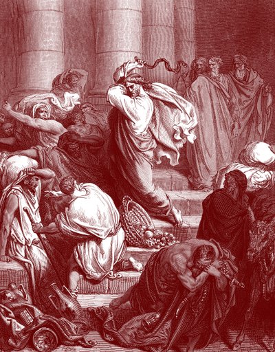 Jesus no templo, gravada por Doré. - Bíblia de Gustave Dore