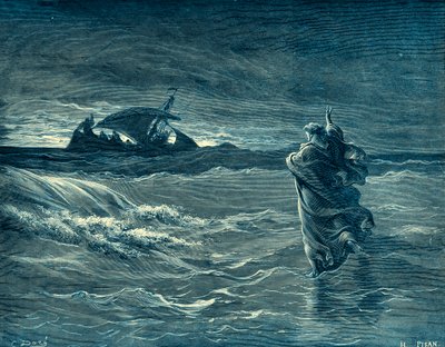 Jesus caminhando sobre o mar - Bíblia de Gustave Dore