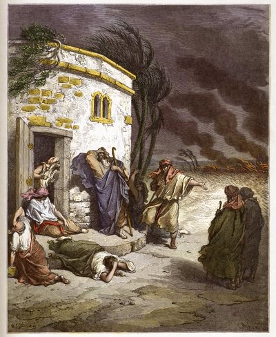 Ouvir de Jó a sua ruína - Job learant sa ruine - - gravura em "The Bible illustree" de Gustave Dore (1832-1883) - gravura em "The Dore Bible" de Gustave Dore