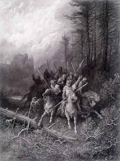 O Rei Artur na Floresta de Broceliande (Ciclo dos Cavaleiros da Távola Redonda) - em "Viviane" de Alfred Tennyson, ilustração de G. Doré de Gustave Dore
