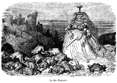 La fee Rageuse e a sua manada de sapos: gravura de Gustave Dore para ilustrar o conto Pooh, da Condessa de Segur, dos Novos Contos de Fees, Hachette 1896 - de Gustave Dore
