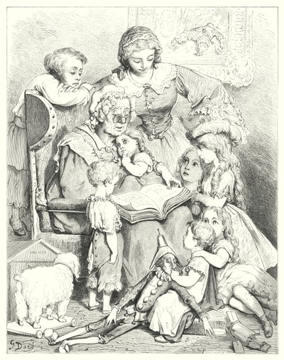 Leitura dos contos em família (gravura) de Gustave Dore