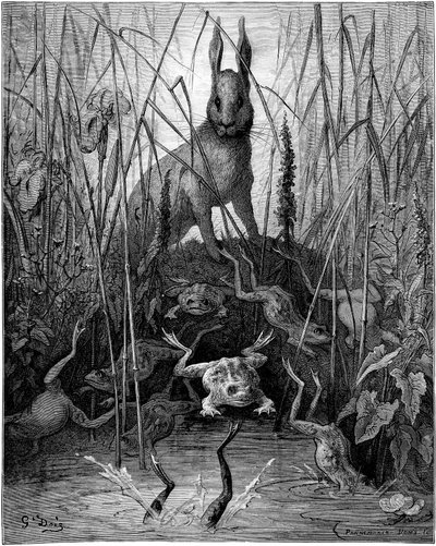 A lebre e as rãs: fábula de Jean de la Fontaine ilustrada por Gustave Dore - A lebre e as rãs - de Gustave Dore