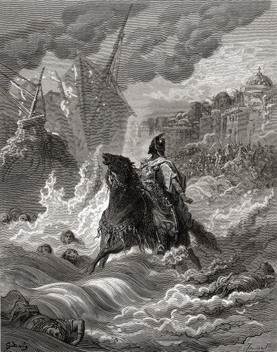 Maomé II (1432-81) antes de Constantinopla em 1453, ilustração de &39;Bibliotheque des Croisades&39; por JF. Michaud, 1877 (lito) de Gustave Dore