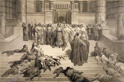 Moisés antes do faraó (carvão e caneta e tinta no papel) de Gustave Dore