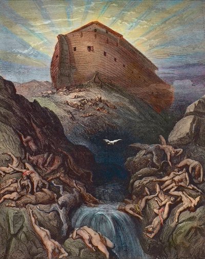 Noé envia uma pomba para a terra - Noé envia a pomba da Arca, gravada por Gustave Dore (1832-1883) de Gustave Dore