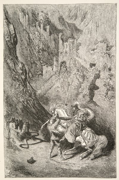 No caminho para a capela verde, de histórias dos dias do rei Arthur por Charles Henry Hanson, pub.1898 de Gustave Dore