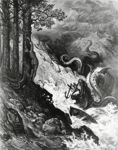Orlando luta contra o orc, de The Frenzy of Orlando, de Paul Gustave Dore, ilustração de Gustave Dore