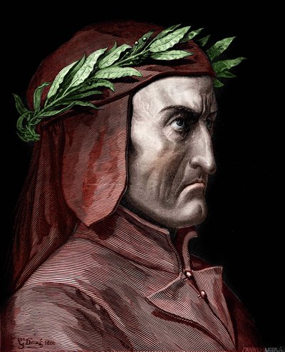 Retrato de Dante Alighieri (1265-1321), escritor italiano. Gravura de Gustave Doré, de 1860. de Gustave Dore
