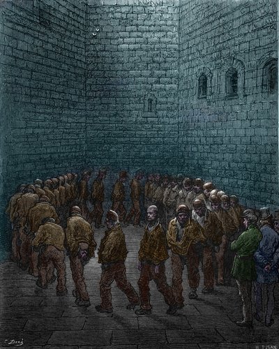 Prisioneiros a fazer as rondas no pátio da prisão de Westgate em Londres, por Gustave Dore de Gustave Dore