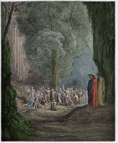 Purgatorio, Canto 24: As almas gulosas clamam debaixo da árvore, ilustração da "Divina Comédia" de Dante Alighieri, 1885 de Gustave Dore