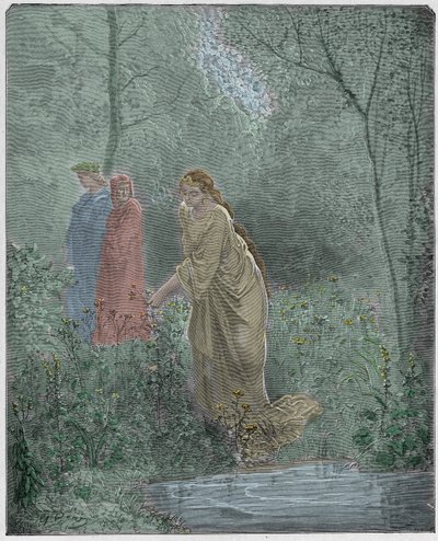 Purgatorio, Canto 27: O sonho de Dante de Leah no prado, ilustração de "A Divina Comédia" de Dante Alighieri, 1885 de Gustave Dore