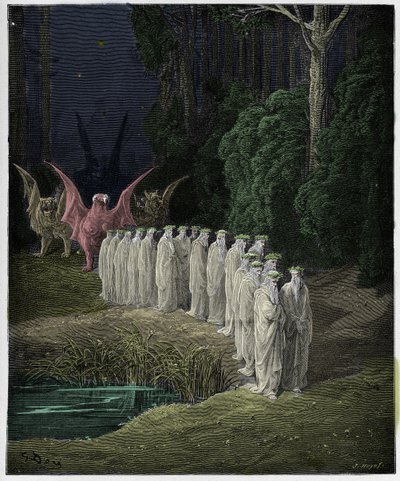 Purgatorio, Canto 29: Os 24 anciãos da procissão apocalíptica, ilustração da "Divina Comédia" de Dante Alighieri, 1885 de Gustave Dore
