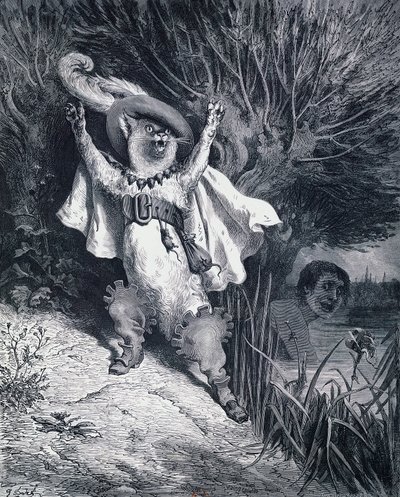 Gato de Botas, ilustração de Gustave Dore (1832-1883) para o conto de fadas de Charles Perrault (1628-1703) de Gustave Dore