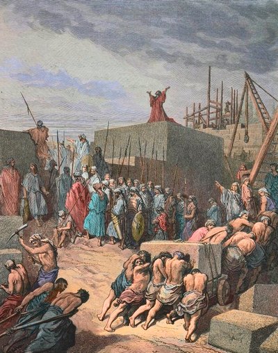 Reconstruindo o templo em Jerusalém, gravura por Gustave Dore de Gustave Dore