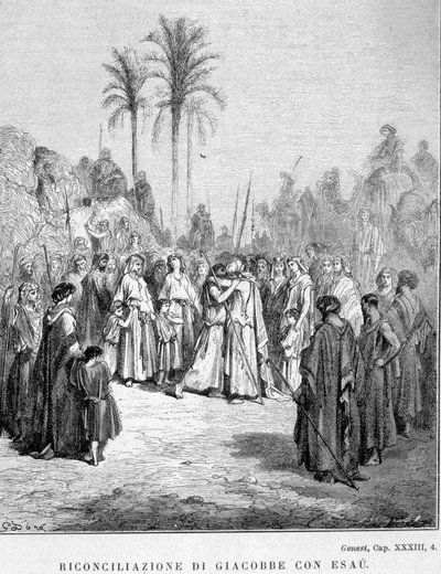 Reconciliação de Jacob e Esaú. Gênesis, XXXIII, 4. Ilustração de Gustave Doré. de Gustave Dore