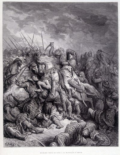 Richard Heart of Lion na Batalha de Arsur - gravura de Gustave Doré de Gustave Dore