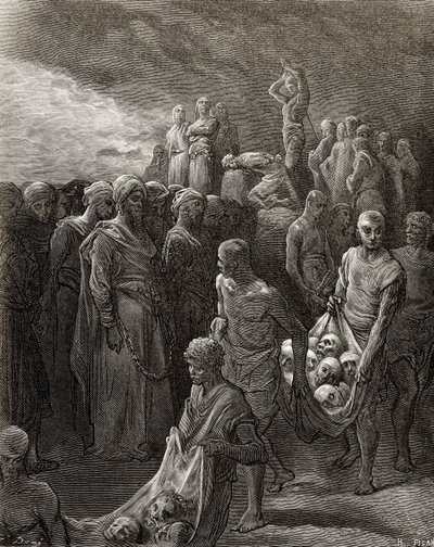 Richard I (1157-99), o Coração de Leão, massacra prisioneiros em represália, ilustração de "Bibliotheque des Croisades", de JF. Michaud, 1877 de Gustave Dore