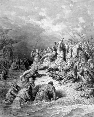 Richard Lion Heart entrega a cidade de Joppé - gravura de Gustave Doré de Gustave Dore