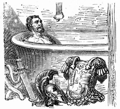 Soldado romano a banhar-se nas termas de Bagneres de Bigorre: gravura de Gustave Dore ilustrando o livro "Voyage aux Pyrenees" de Hippolyte Taine, Hachette 1860. de Gustave Dore