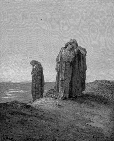 Ruth abraçando sua sogra Naomi e prometendo ficar com ela agora que estão de luto, 1866 de Gustave Dore