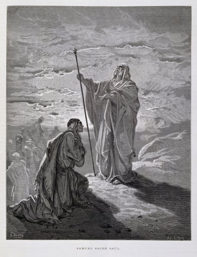 Samuel unge Saul como primeiro rei de Israel, Ilustração da Bíblia de Dore de Gustave Dore