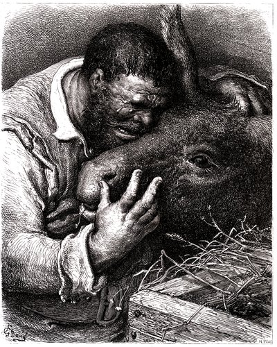 Sancho Pança chora enquanto beija o seu burro de Gustave Dore