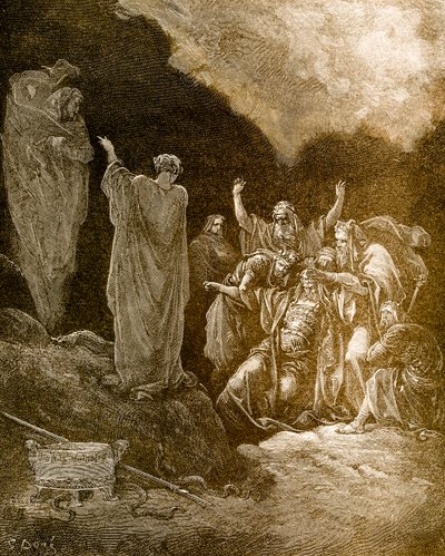 Saul e a média-bruxa de Endor, de Doré. - Bíblia de Gustave Dore