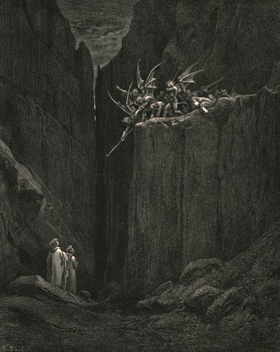 Mal seus pés alcançaram o mais baixo da cama, c1890. de Gustave Dore