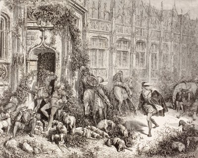 Cena da Bela Adormecida de Charles Perrault. De El Mundo Ilustrado, publicado em Barcelona, cerca de 1880. de Gustave Dore