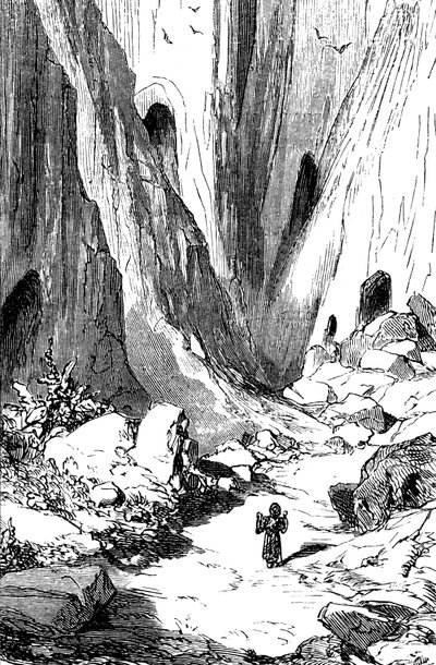 Sindbad, o marinheiro (Sinbad) - conto das mil e uma (1001) noites - ilustração de Gustave Dore - edição Maxwell 1865 - Segunda viagem: Sindbat descobre um vale com diamantes, mas que infelizmente está ocupado por cobras gigantes. Ele vai tomar refu de Gustave Dore