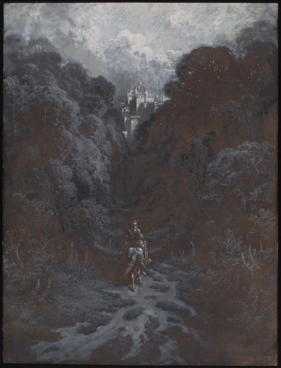 Sir Lancelot aproxima-se do Castelo de Astolat de Gustave Dore